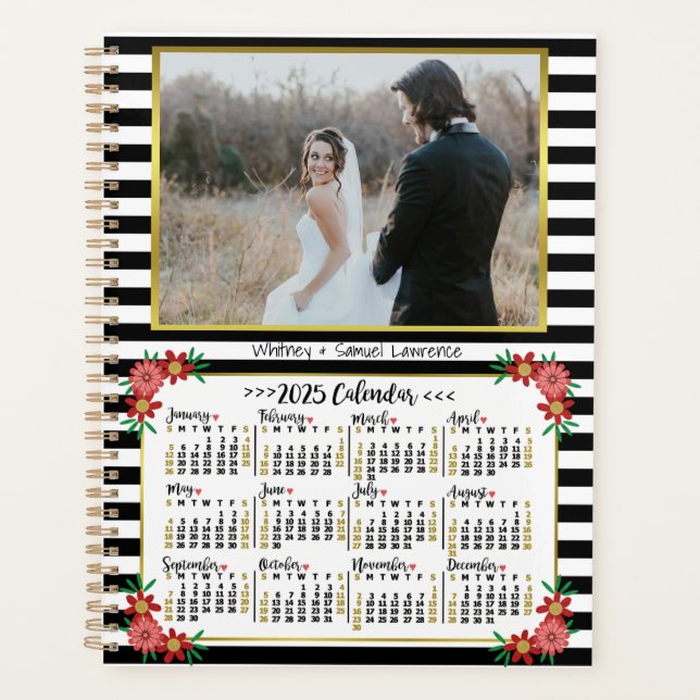 2025 Year Calendar Preppy Floral Stripes | Photo Planner (Front)