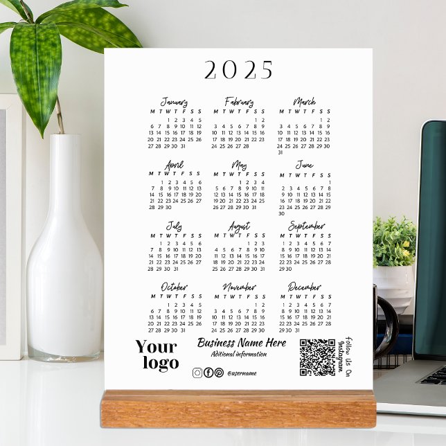 2025 Year Calendar Script Typography White Acrylic Sign (2025 Year Calendar Script Typography White Acrylic Sign)