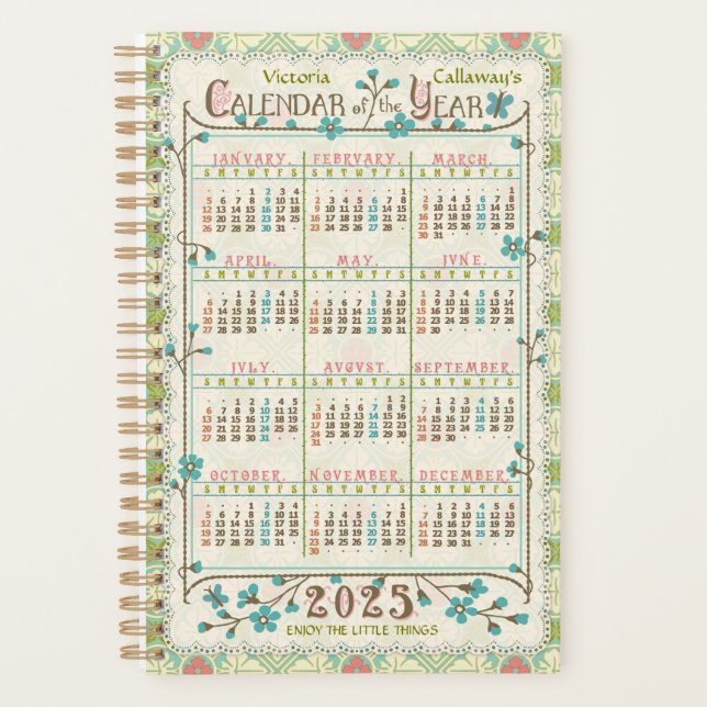 2025 Year Calendar Victorian Art Nouveau Custom Sm Planner (Front)