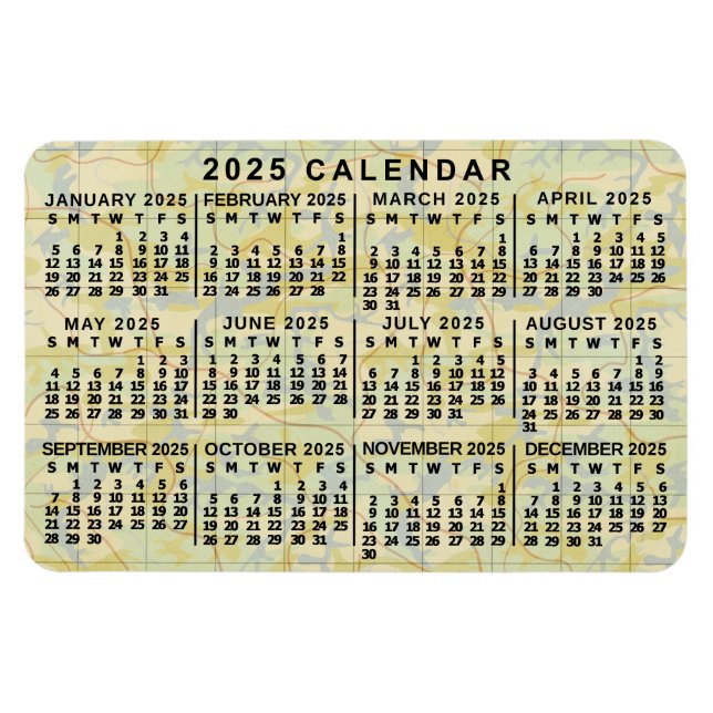 2025 Year Monthly Calendar Antique Map Large Print Magnet (Horizontal)