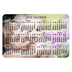 2025 Year Monthly Calendar Black Add Custom Photo Magnet