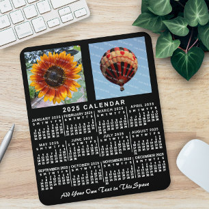 2025 Year Monthly Calendar Black Custom 2 Photos Mouse Mat