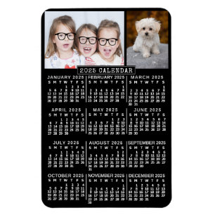 2025 Year Monthly Calendar Black   Photo Template Magnet