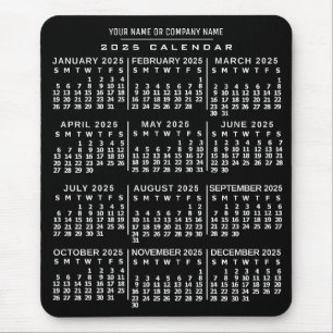 2025 Year Monthly Calendar Black White Custom Name Mouse Mat