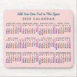 2025 Year Monthly Calendar Blush Pink Personalised Mouse Mat<br><div class="desc">This 2025 year monthly calendar mousepad / mousemat shows the days of the week for each month in bright colours on a light, blush pink background. Each daily column is a different colour, making it easier to read. This is a bold yearly calendar mousepad to help you conquer the new...</div>
