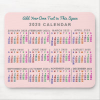 2025 Year Monthly Calendar Blush Pink Personalised