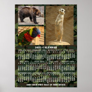 2025 Year Monthly Calendar Camouflage Add 3 Photos Poster
