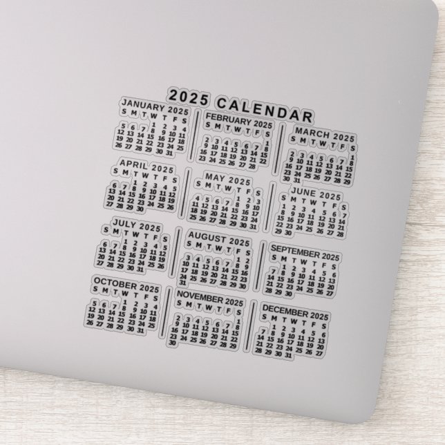 2025 Year Monthly Calendar Classic Black (Detail)