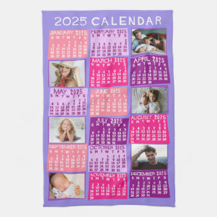 2025 Year Monthly Calendar Cute Mod Photo Collage Tea Towel
