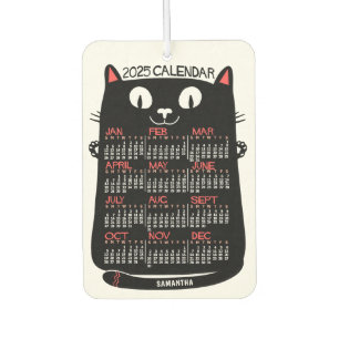 2025 Year Monthly Calendar Mid-Century Black Cat Car Air Freshener