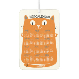 2025 Year Monthly Calendar Mid-Century Orange Cat Car Air Freshener