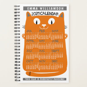 2025 Year Monthly Calendar Midcentury Orange Cat S Planner