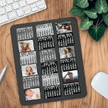 2025 Year Monthly Calendar Mod Black Photo Collage Mouse Mat<br><div class="desc">This personalised 2025 year monthly calendar has a mid-century modern geometric look with asymmetrical colour blocks and cut-out paper style typography. The design is made is various shades of grey, black, and white. Use the easy templates to add six of your favourite photos (horizontal work best, but all shapes will...</div>