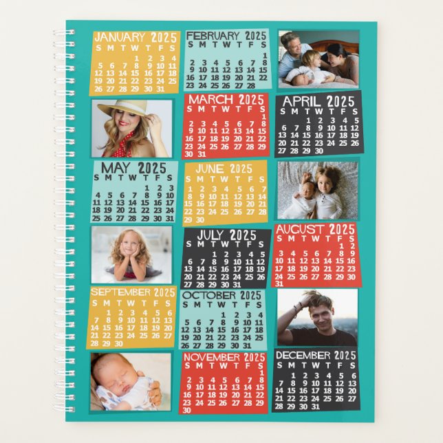 2025 Year Monthly Calendar Modern 12 Photo Collage Planner (Front)