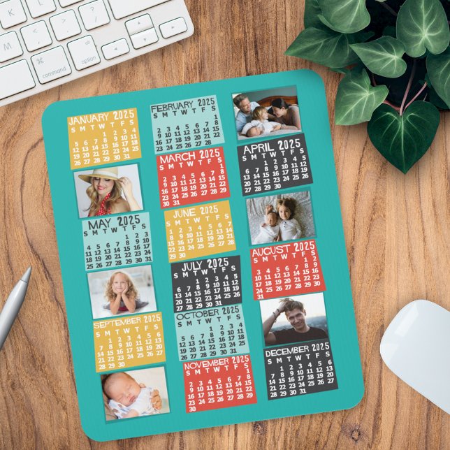 2025 Year Monthly Calendar Modern Photo Collage Mouse Mat (Creator Uploaded)