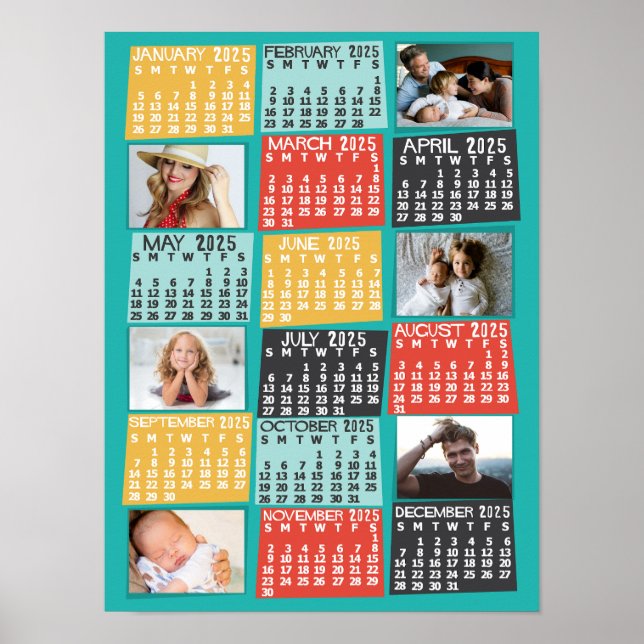 2025 Year Monthly Calendar Modern Photo Collage Poster (Front)