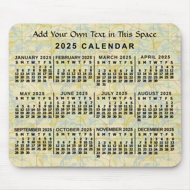 2025 Year Monthly Calendar Old Map Personalised Mouse Mat (Front)