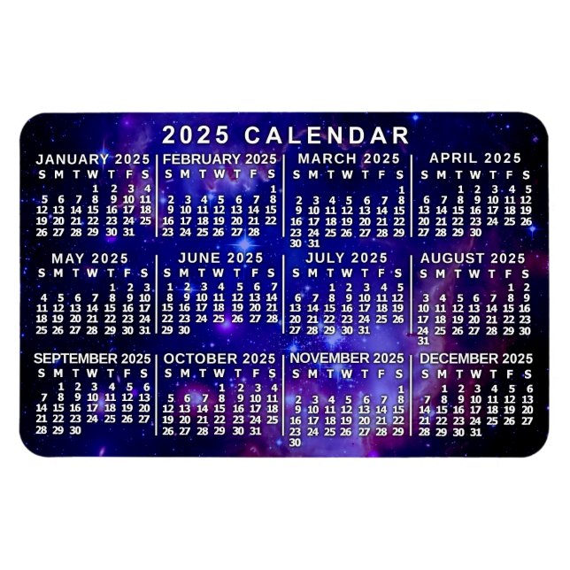 2025 Year Monthly Calendar Outer Space Nebula Magnet (Horizontal)