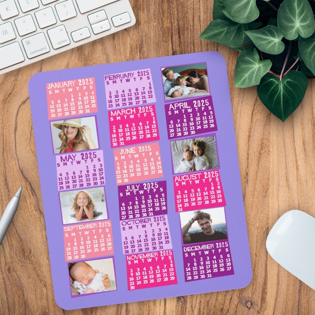 2025 Year Monthly Calendar Photo Collage Cute Mod Mouse Mat (Creator Uploaded)