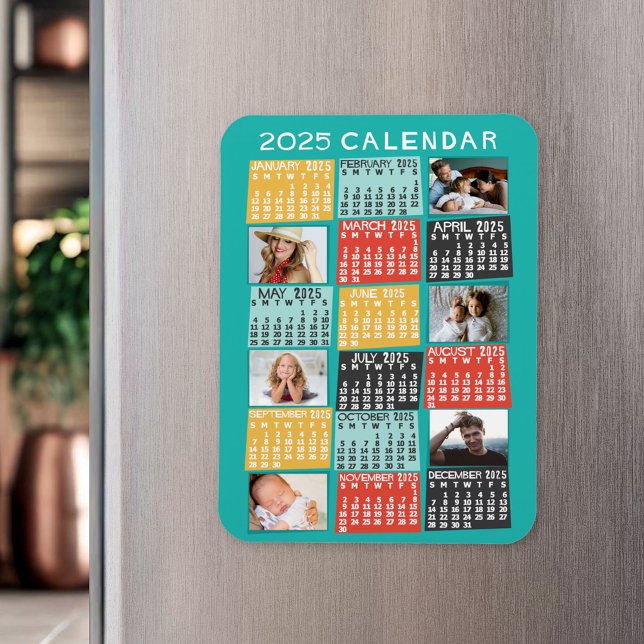 2025 Year Monthly Calendar Photo Collage Modern Magnet (Creator Uploaded)