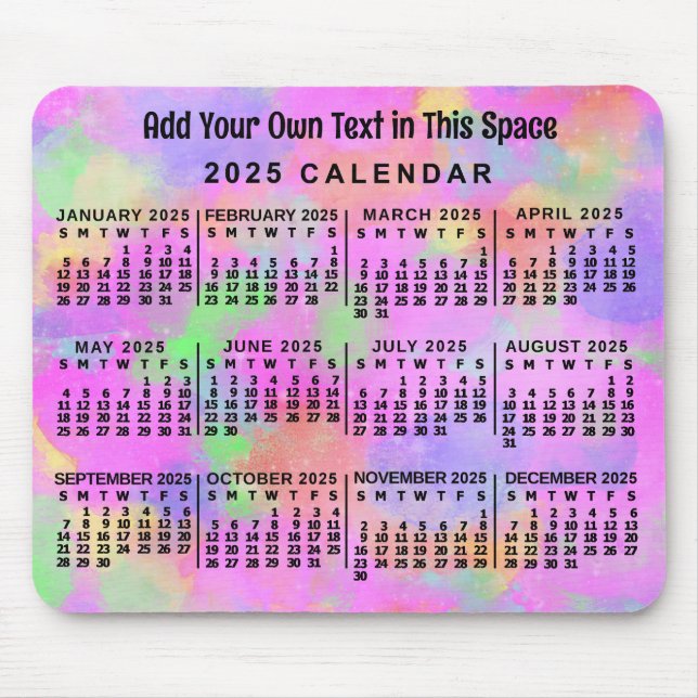 2025 Year Monthly Calendar Rainbow of Paint Custom Mouse Mat (Front)