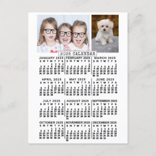 2025 Year Monthly Calendar White   Photo Template Postcard