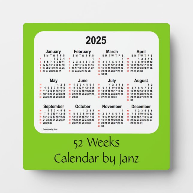 2025 Yellow Green 52 Weeks Calendar by Janz Plaque (Front)