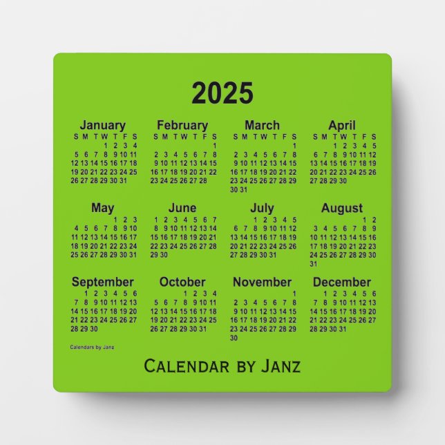 2025 Yellow Green Desk Calendar by Janz Plaque (Front)