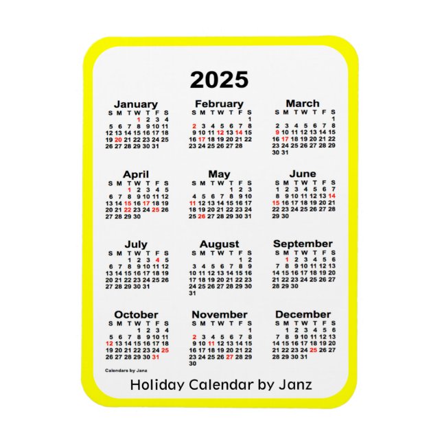 2025 Yellow Holiday Calendar by Janz Magnet (Vertical)