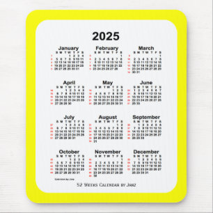 2025 Yellow Two Tone 52 Week Calendar by Janz Mouse Mat