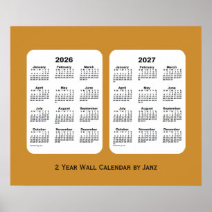 2026-2027 Gold 2 Year Wall Calendar by Janz Poster