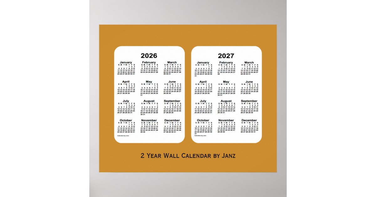 20262027 Gold 2 Year Wall Calendar by Janz Poster Zazzle