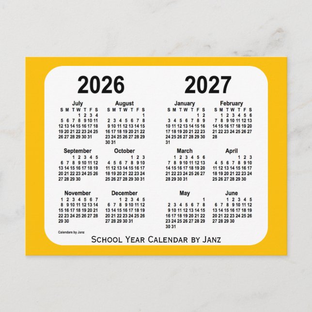2026-2027 Gold Mini School Year Calendar by Janz Postcard (Front)