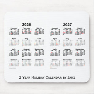 2026-2027 White 2 Year Holiday Calendar by Janz Mouse Mat