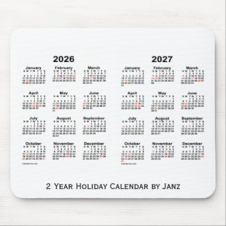 2026-2027 White 2 Year Holiday Calendar by Janz Mouse Mat