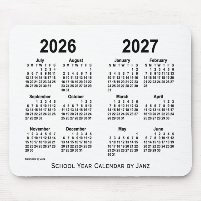 2026-2027 White School Calendar by Janz Mouse Mat (Front)
