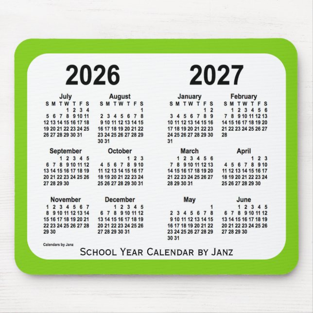 2026-2027 Yellow Green School Calendar by Janz Mouse Mat (Front)