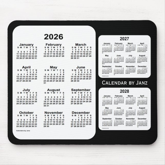 2026-2028 Black and White 3 Year Calendar by Janz Mouse Mat (Front)
