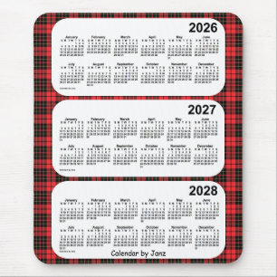 2026-2028 Red Plaid 3 Year Calendar by Janz Mouse Mat