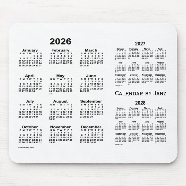 2026-2028 White 3 Year Calendar by Janz Mouse Mat (Front)