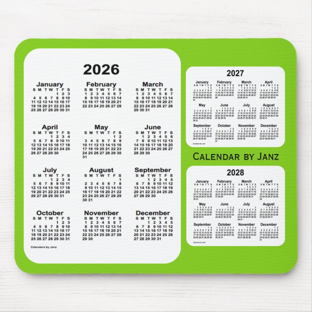 2026-2028 Yellow Green 3 Year Calendar by Janz Mouse Mat (Front)