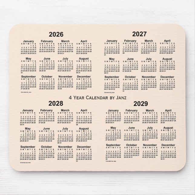 2026-2029 Antique White 4 Year Calendar by Janz Mouse Mat (Front)