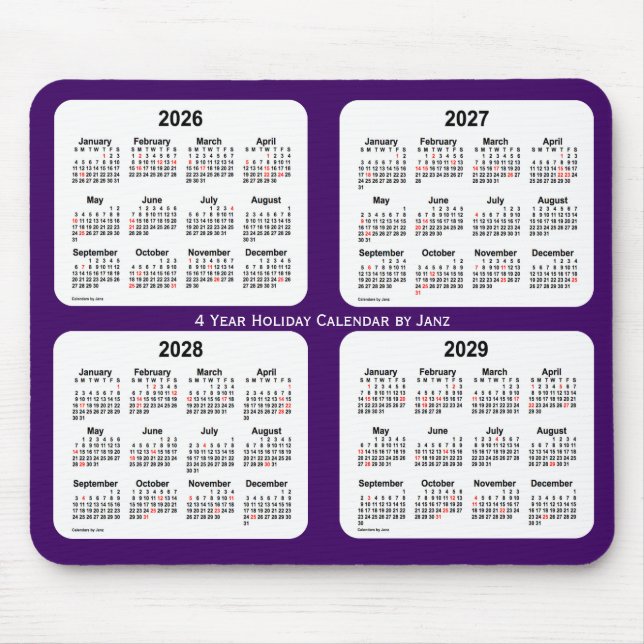 2026-2029 Purple Holiday Calendar by Janz Mouse Mat (Front)