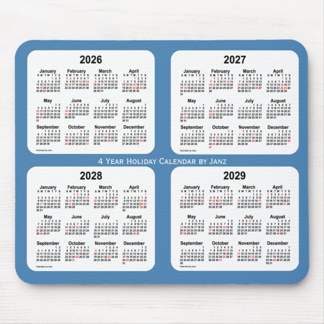 2026-2029 Steel Blue Holiday Calendar by Janz Mouse Mat (Front)