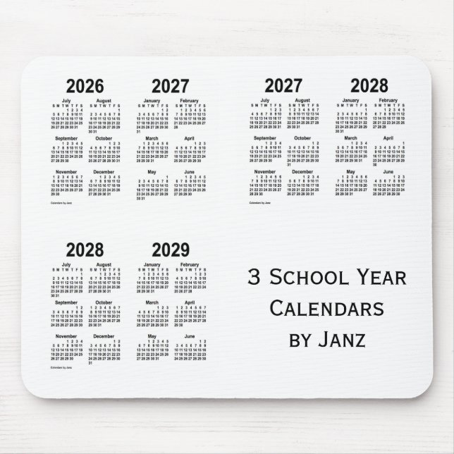 2026-2029 White 3 School Year Calendars by Janz Mouse Mat (Front)