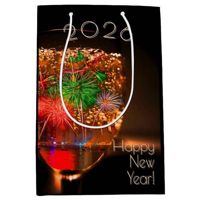 2026 20xx wishes with fireworks and bubbles medium gift bag (Front)