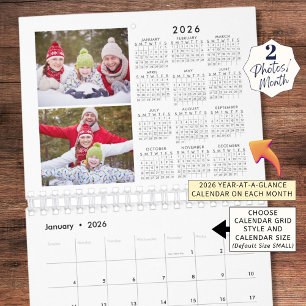 2026 2 Photos Per Month with 2026 Year at a Glance Calendar