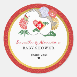 2026 A Little Horse Is On The Way Red Baby Shower Classic Round Sticker