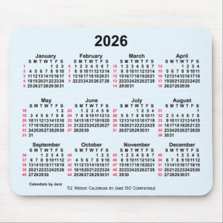 2026 Alice Blue 52 Weeks ISO Calendar by Janz Mouse Mat