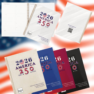 2026 America 250 Red Commemorative Logo & QR Code Planner